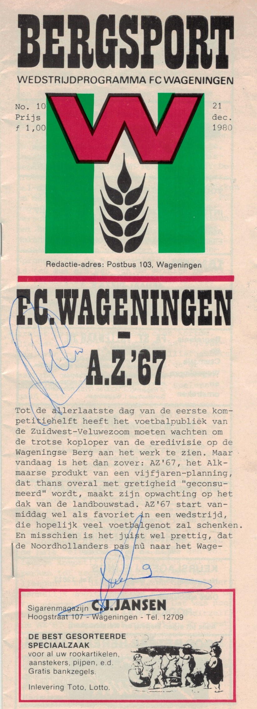 AZ Programma 21-dec-1980 Wageningen uit